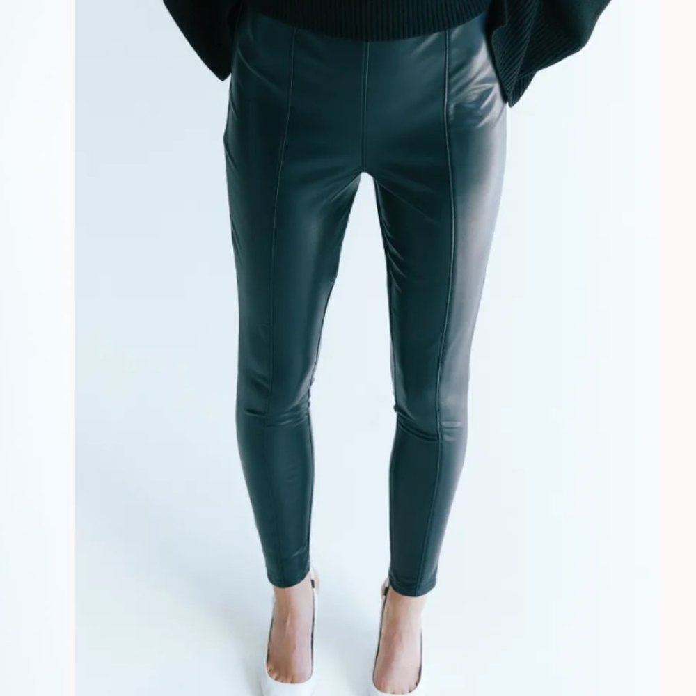 H&M black high waisted coated crease front leggings